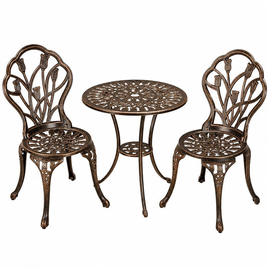 Bistro-Sitzgruppe aus Aluminiumguss, 3-teilig, in Bronze für Garten und Balkon