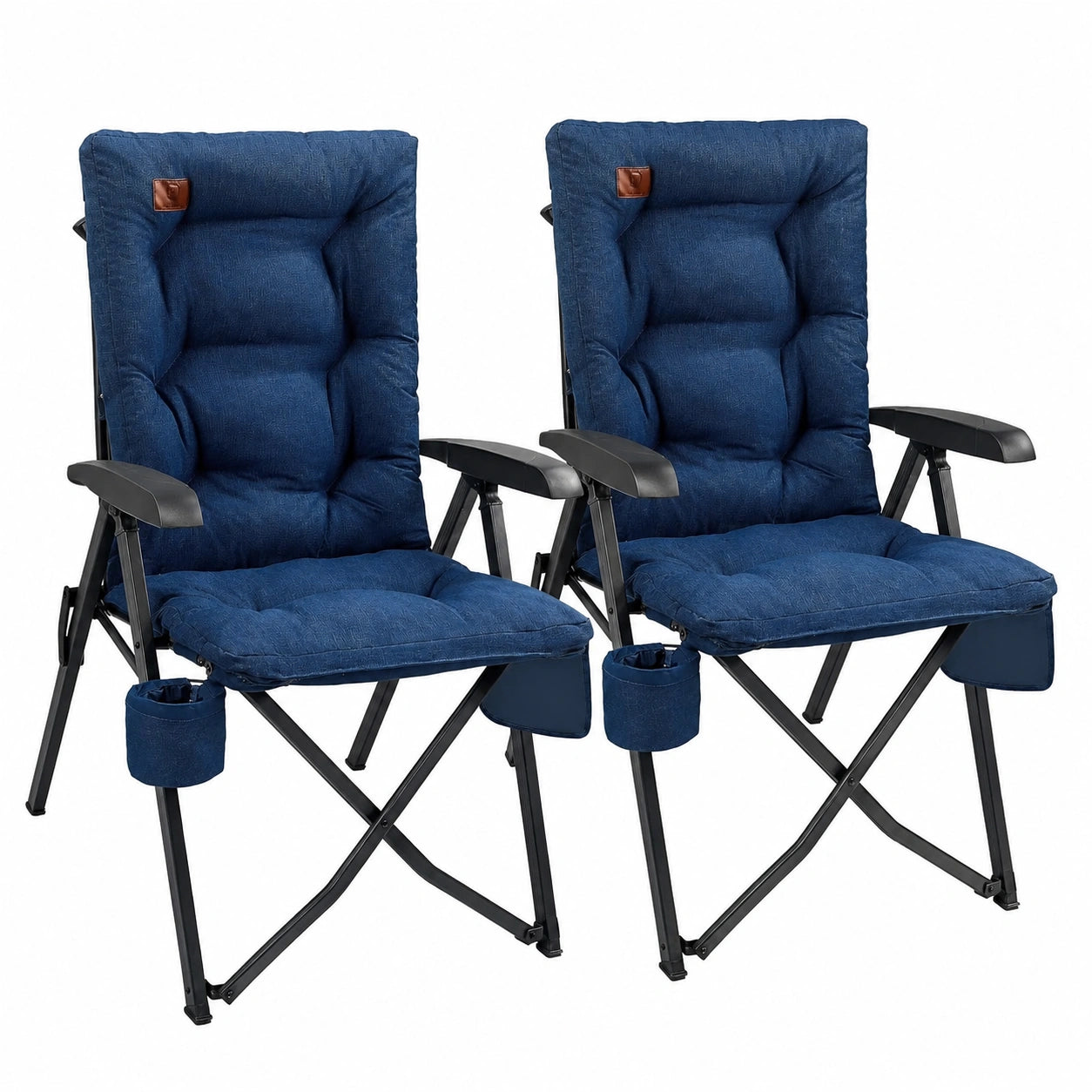 Klappbarer Campingstuhl, 4-fach Verstellbar, bis 150 kg, mit Seitentasche und Getränkehalter, Gepolstert, Hohe Rückenlehne für Garten und Balkon