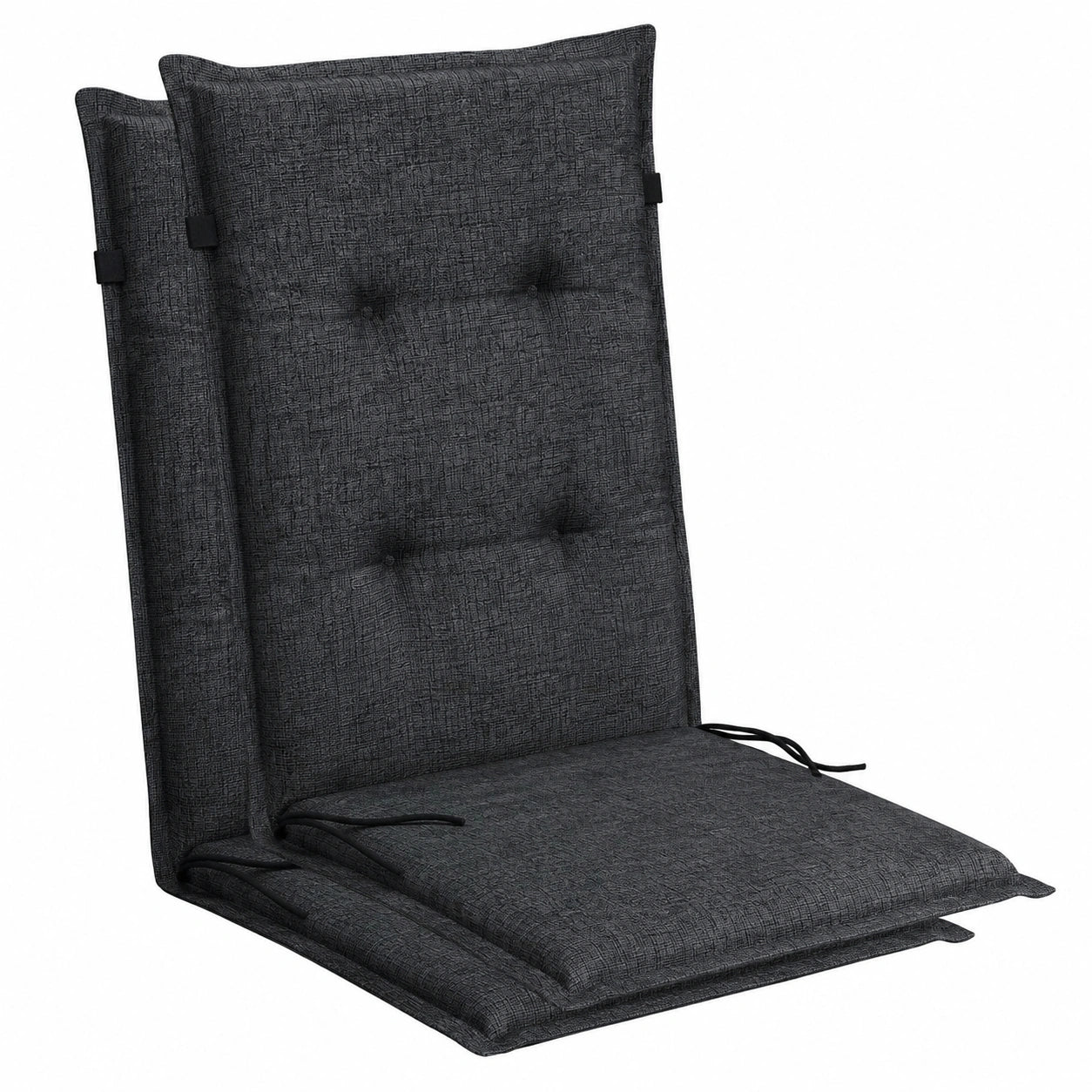 Relexo PREMIUM - Wetterfeste Hochlehner Auflagen für Gartenstühle, Komfort Stuhlkissen im 2er Set, Schwarz