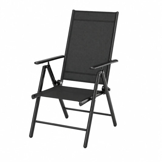Faltbare Gartenstühle Set, 7-fach verstellbare Hochlehner, wetterfest für Terrasse und Balkon, Schwarz