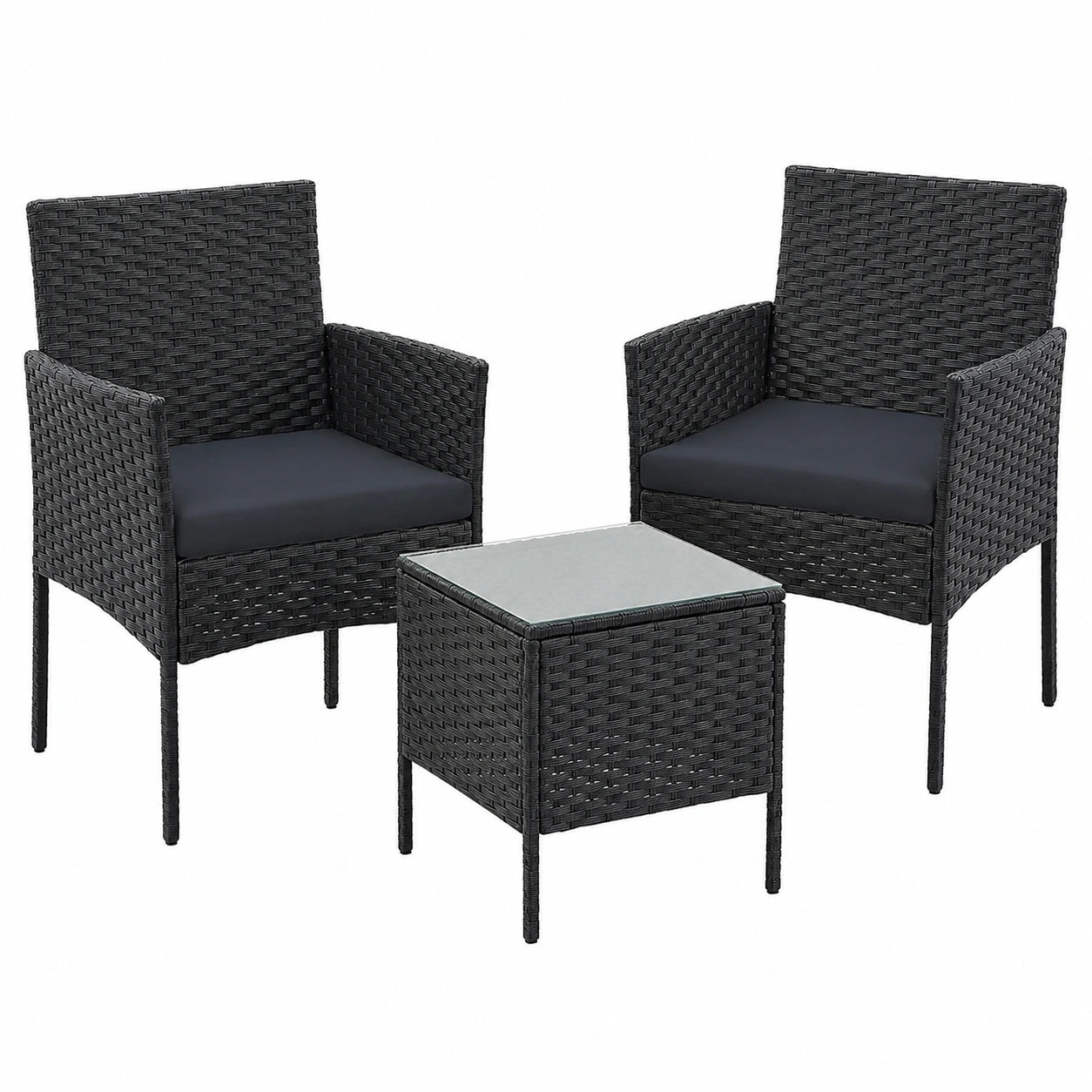 SONGMICS Gartenmöbel-Set aus Polyrattan, schwarz-grau, Tisch und 2 Stühle, für Balkon und Terrasse