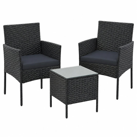 SONGMICS Gartenmöbel-Set aus Polyrattan, schwarz-grau, Tisch und 2 Stühle, für Balkon und Terrasse