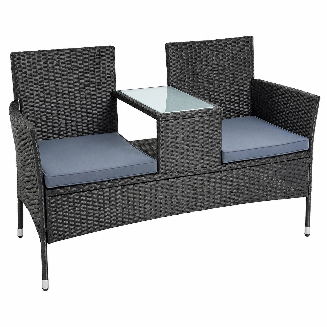 Premium Polyrattan Gartenset: Sitzgruppe mit Tisch und Stühlen, Schwarz