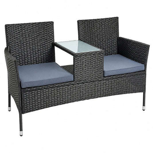 Premium Polyrattan Gartenset: Sitzgruppe mit Tisch und Stühlen, Schwarz
