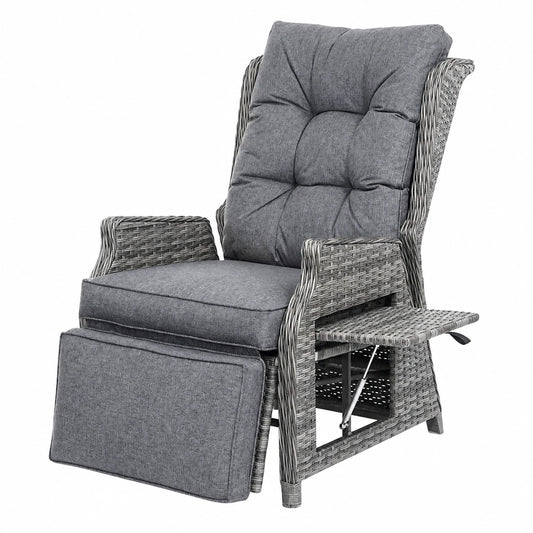 Wetterfester Rattan-Relaxsessel mit Liegefunktion, Verstellbar für Innen- und Außenbereich, Dunkelgrau