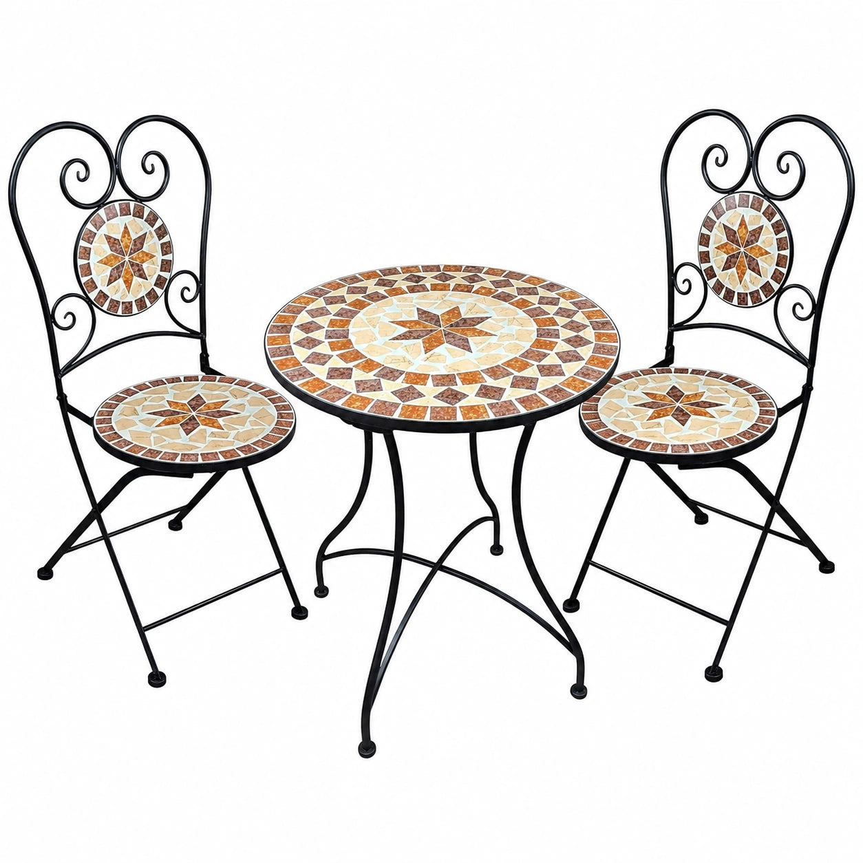 Mosaik Gartenset: Bistrotisch und 2 Stühle – Balkonmöbel-Set